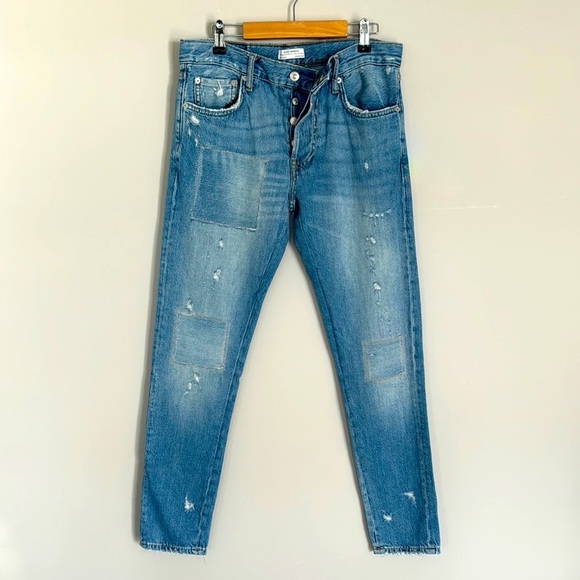 Zara premium denim patched distressed women jeans , size 6 - Picture 1 of 16